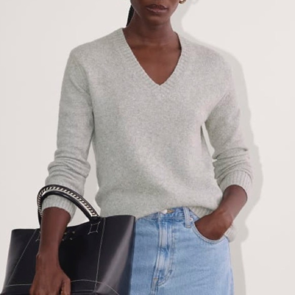Everlane The Soft Cotton V-Neck Sweater Crop Waist Grey Size XXS XS